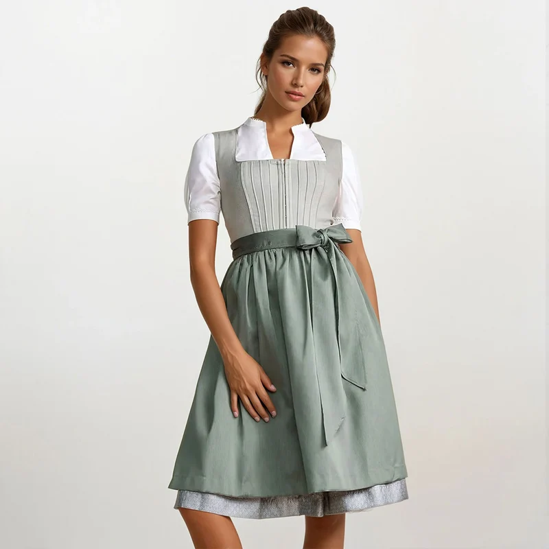 Krüger Dirndl Margit Grün 60cm Leinen Mieder