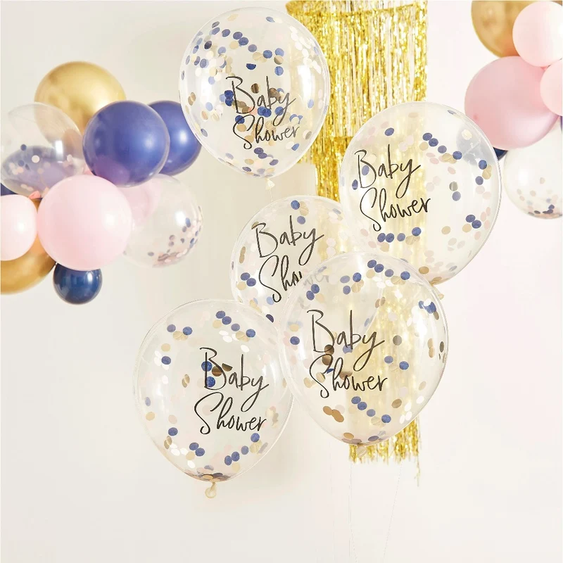 Baby Shower Konfetti Ballons rosa/blau/gold (5 Stück)