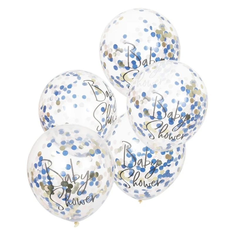Baby Shower Konfetti Ballons rosa/blau/gold (5 Stück)