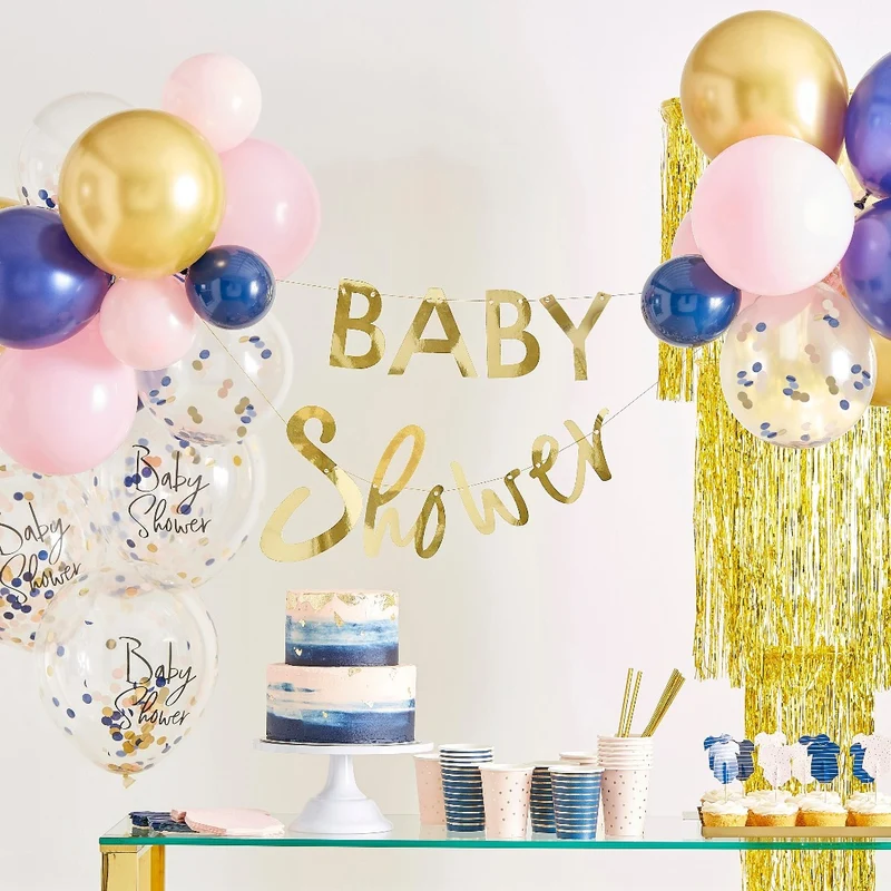 Baby Shower Konfetti Ballons rosa/blau/gold (5 Stück)