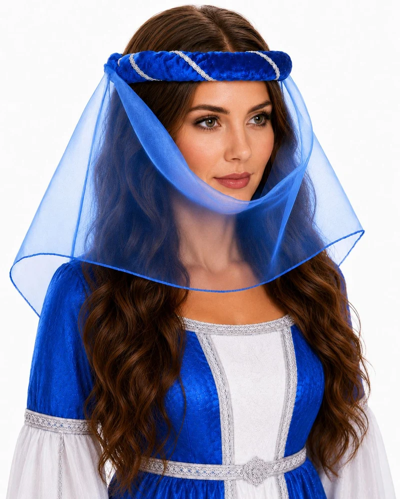 Mittelalter Haarband "Helena" mit Schleier für Damen | Blau