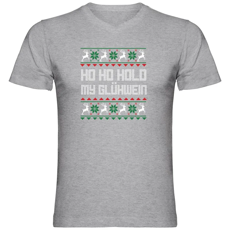 Hold my Glühwein Ugly Christmas Herren Tshirt V-Ausschnitt