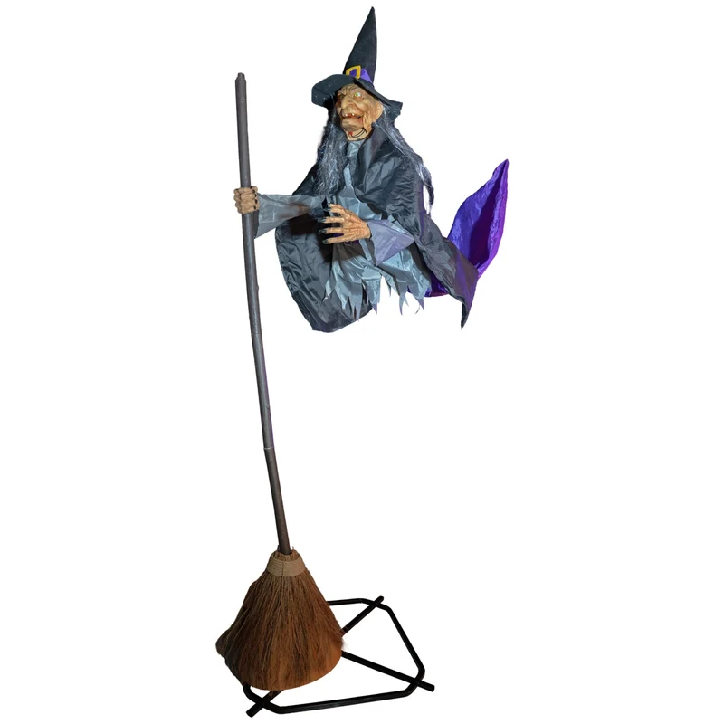 Halloween Standfigur "Fliegende Hexe Willa" - Animatronic Outdoor geeignet | 310 cm