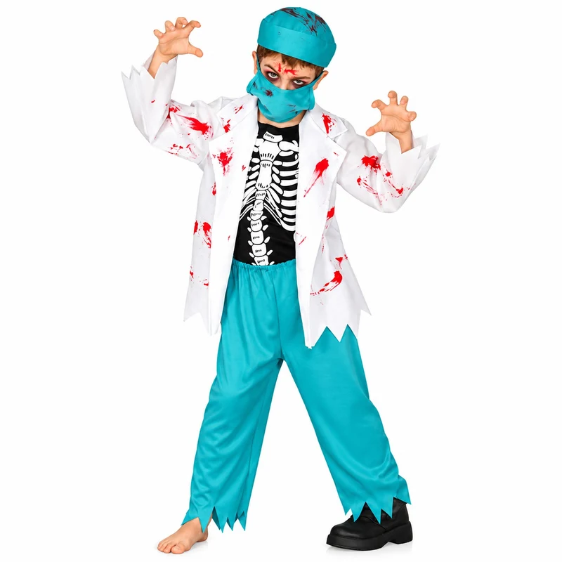Halloween Kinderkostüm ""Skelett Zombie Chirurg" | 5-tlg.