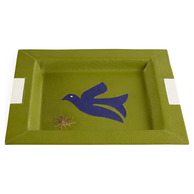 Leder-Tablett PLAYA BIRD olivgrün 23 x 23 cm