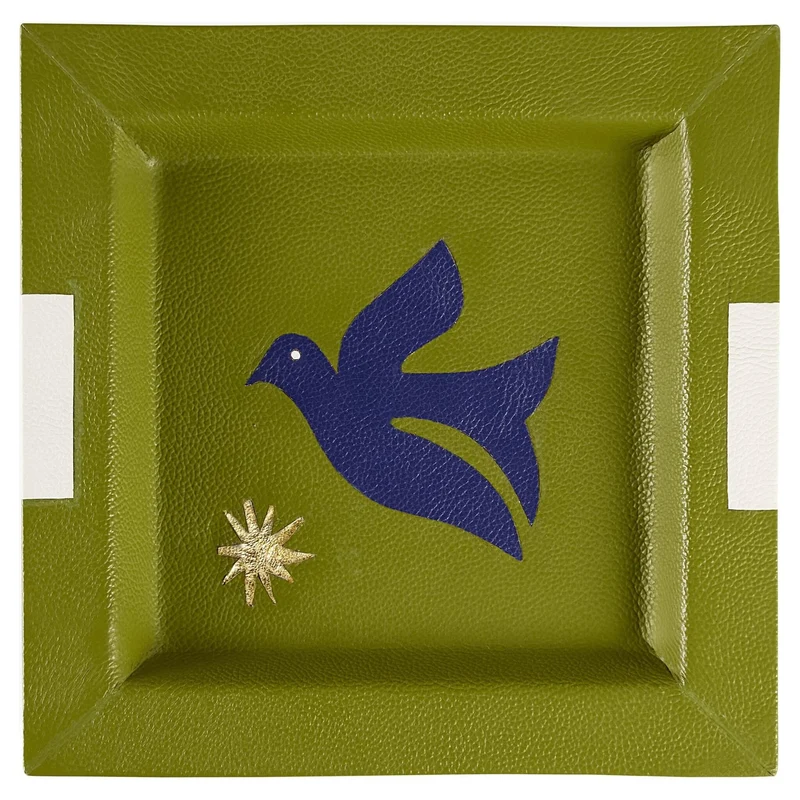 Leder-Tablett PLAYA BIRD olivgrün 23 x 23 cm