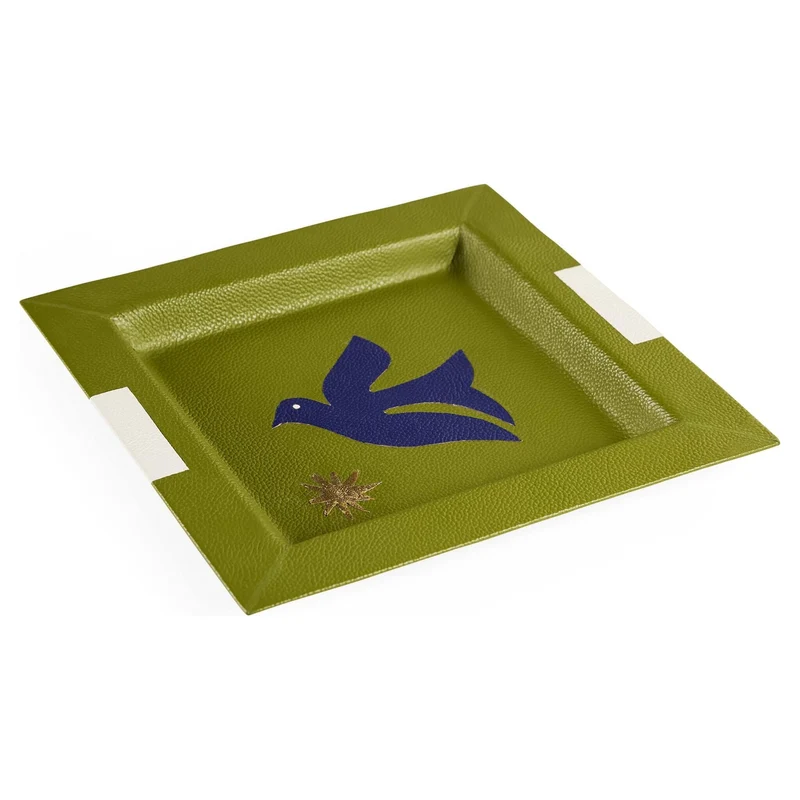 Leder-Tablett PLAYA BIRD olivgrün 23 x 23 cm