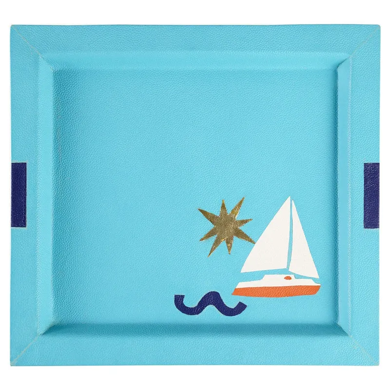 Leder-Tablett PLAYA BOAT türkis 37 x 32 cm