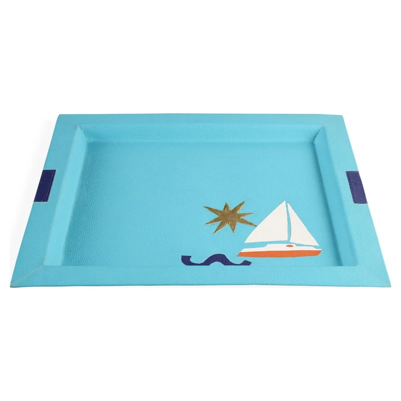 Leder-Tablett PLAYA BOAT türkis 37 x 32 cm