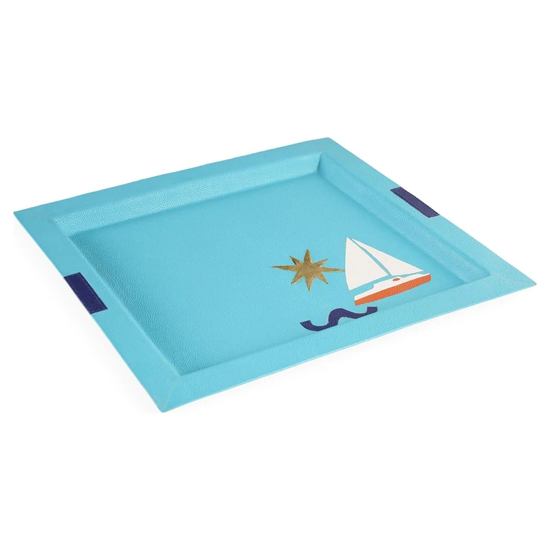 Leder-Tablett PLAYA BOAT türkis 37 x 32 cm