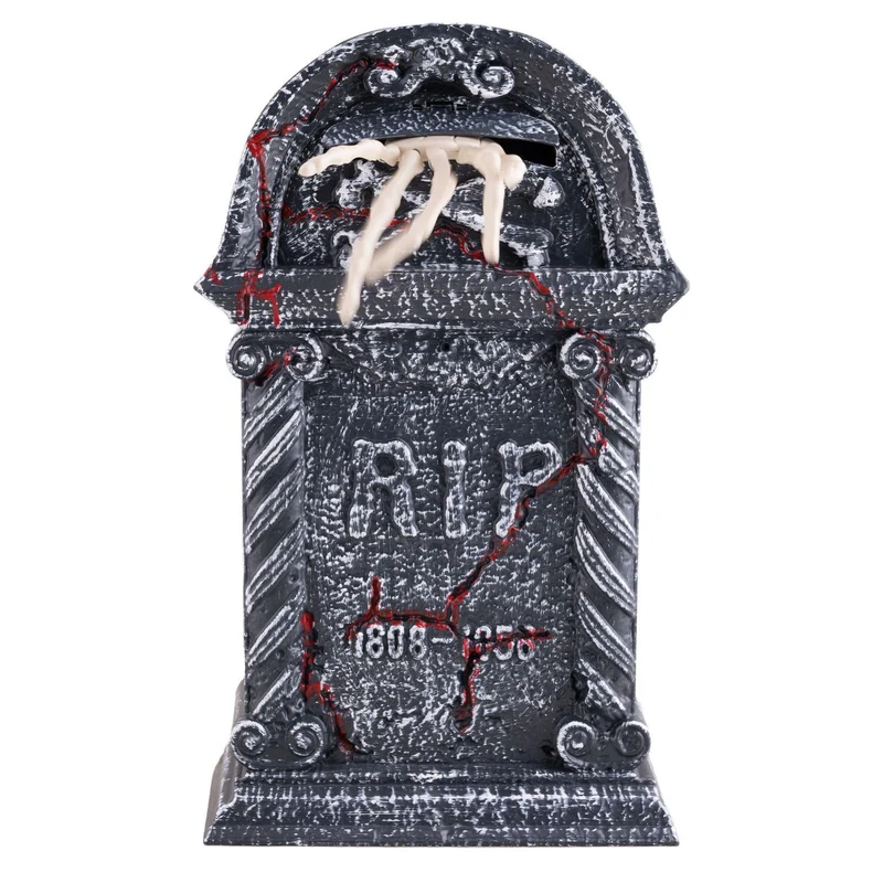 Halloween Deko "Grabstein mit Skeletthand" - Animatronic | 27x12x44,5 cm