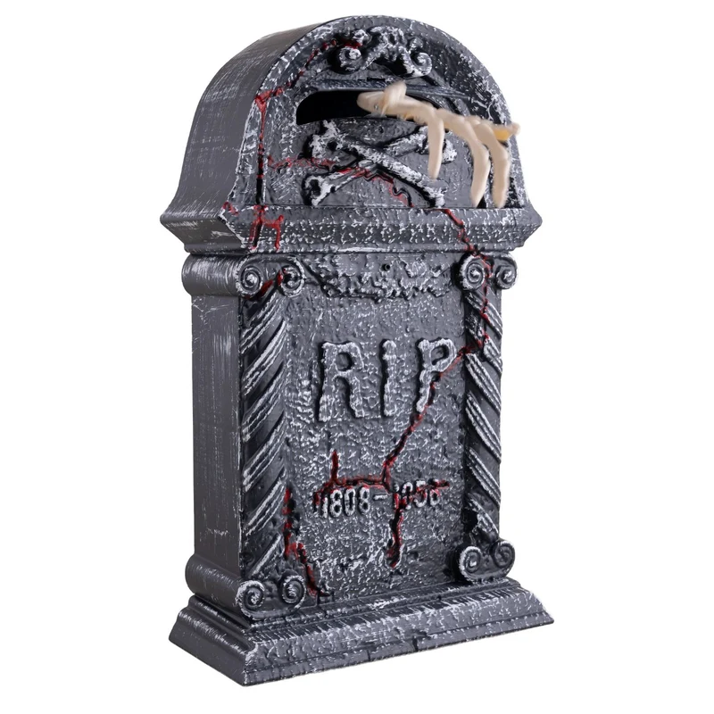 Halloween Deko "Grabstein mit Skeletthand" - Animatronic | 27x12x44,5 cm