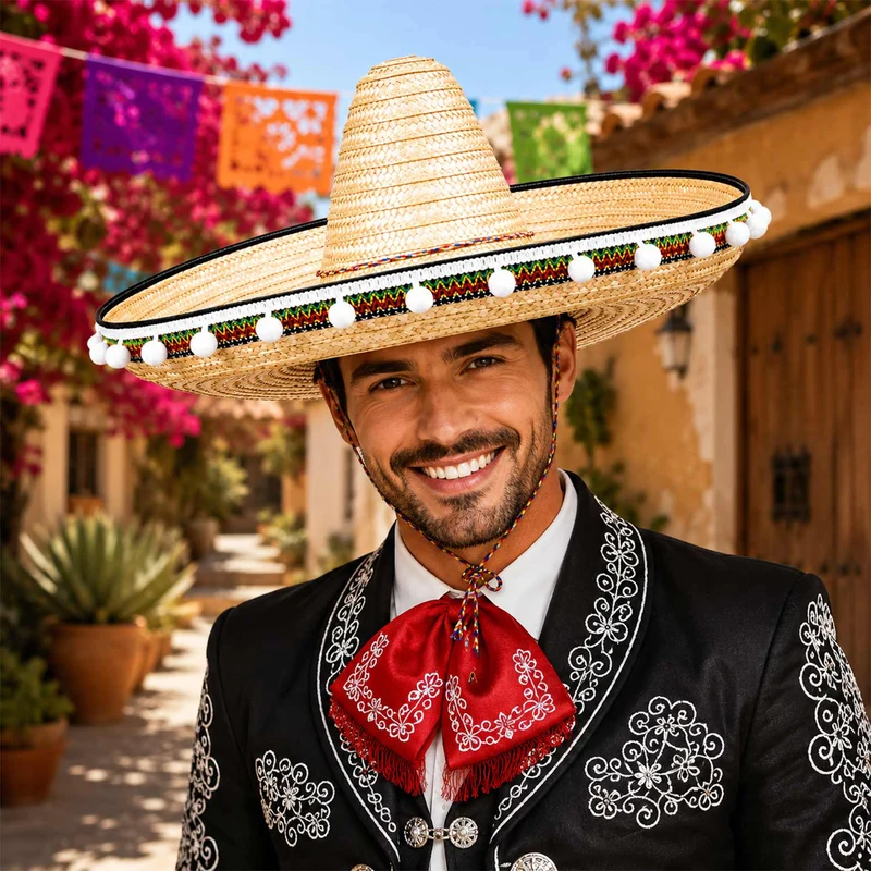 Mexikaner Sombrero mit Troddeln - Ø 60 cm | Natur