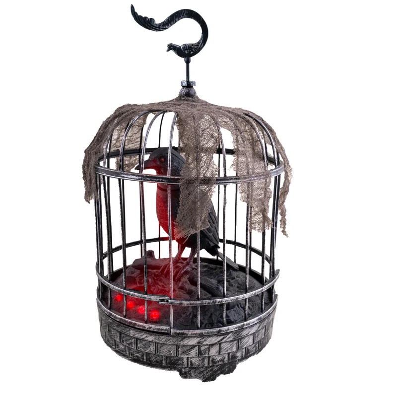 Halloween Deko "Rabe im Käfig" Animiert | 32 cm