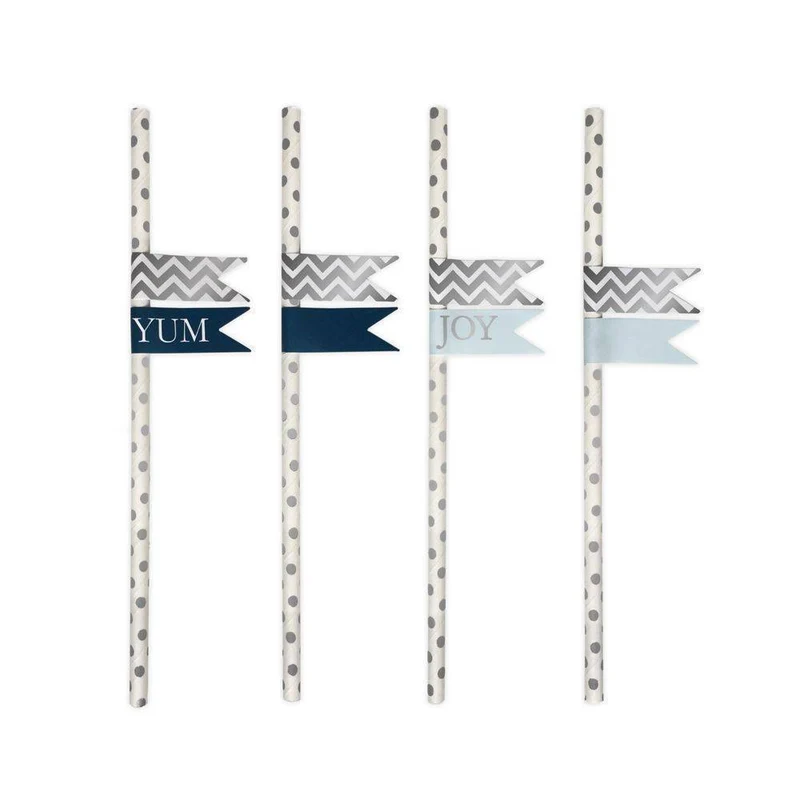 Papier-Trinkhalm 20x + 40x Sticker | STRAW + FLAGS silver Dots | Delight Department