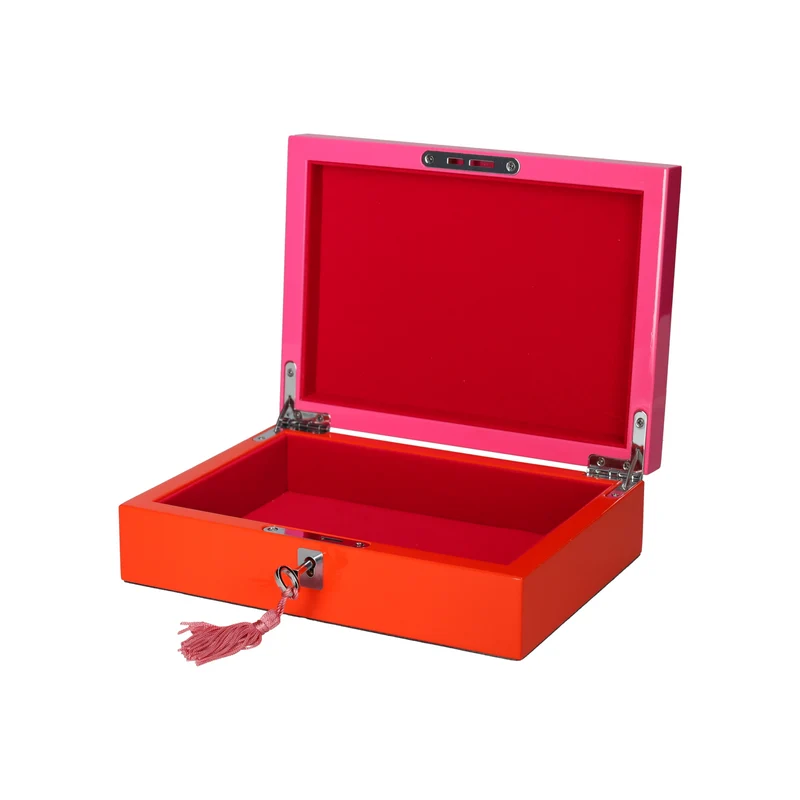 Schmuckbox TANG S in Rot/Pink mit Schloss 22x6,3x16cm