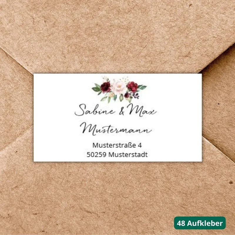 Personalisierte Adressaufkleber Burgundy (48 Stück)