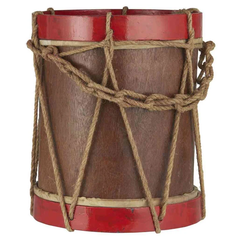 Trommel rot braun 40x35 cm Holz Jute Ziege Coll. Stillenat Ib Laursen