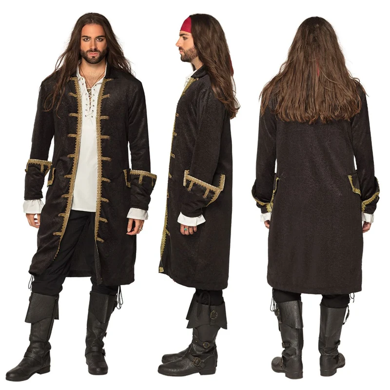 Piraten Kostüm Jacke für Herren | Schwarz Gold