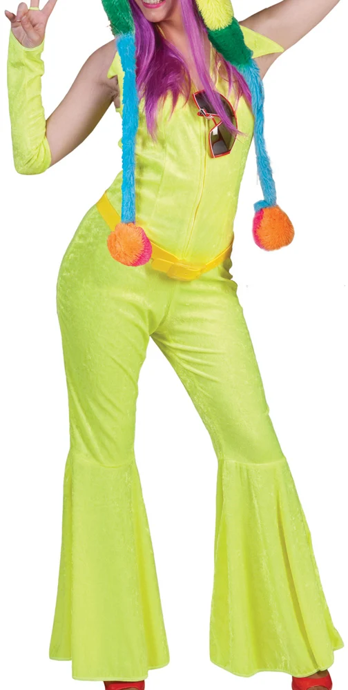 Disco Anzug Neon Gelb - Hippie Kostüm für Damen
