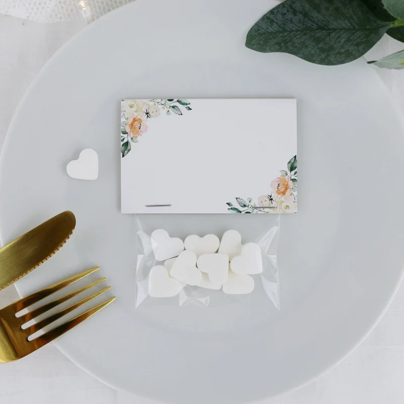 Gastgeschenk Set Platzkarte Blütenzauber mit Minzherzen (für 60 Gäste)