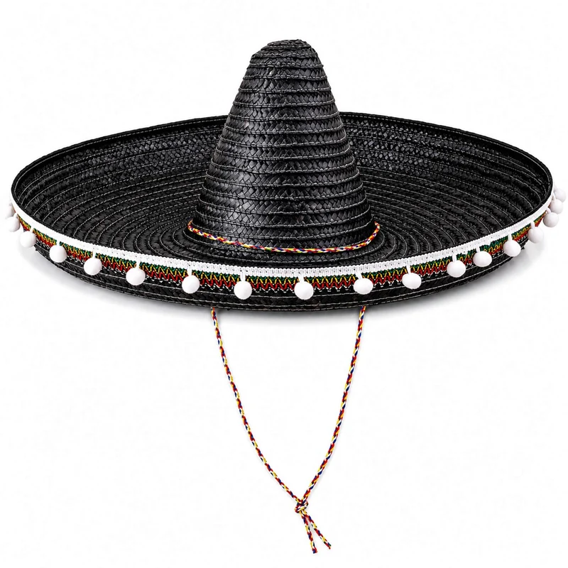 Mexikaner Sombrero mit Troddeln - Ø 60 cm | Schwarz