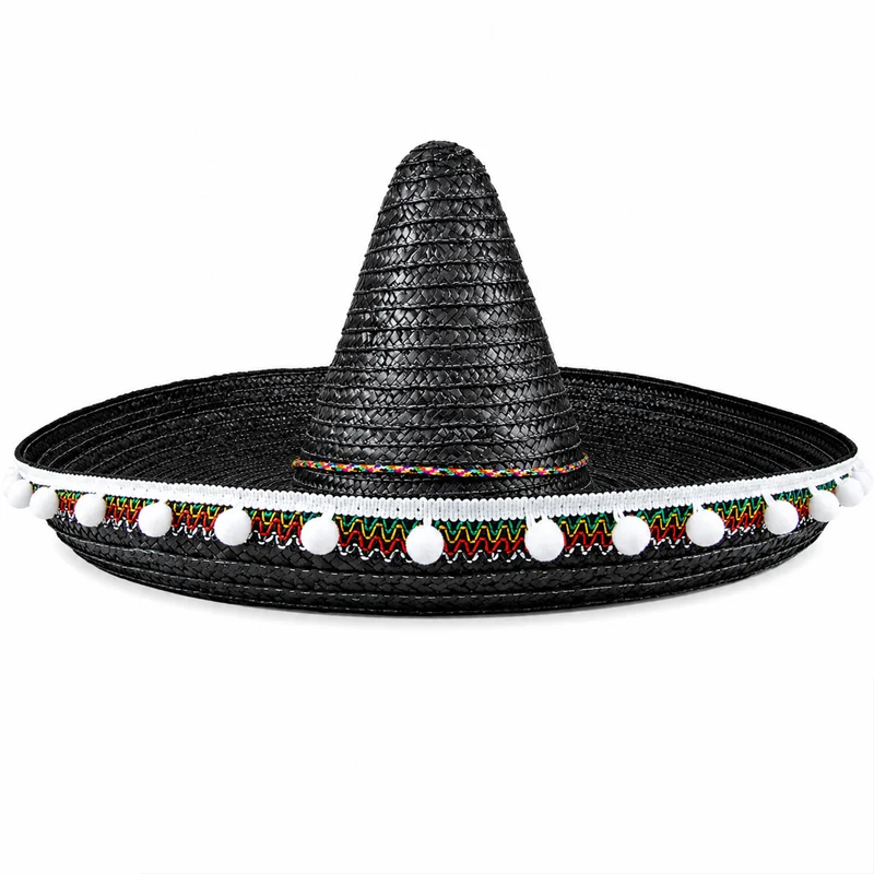 Mexikaner Sombrero mit Troddeln - Ø 60 cm | Schwarz