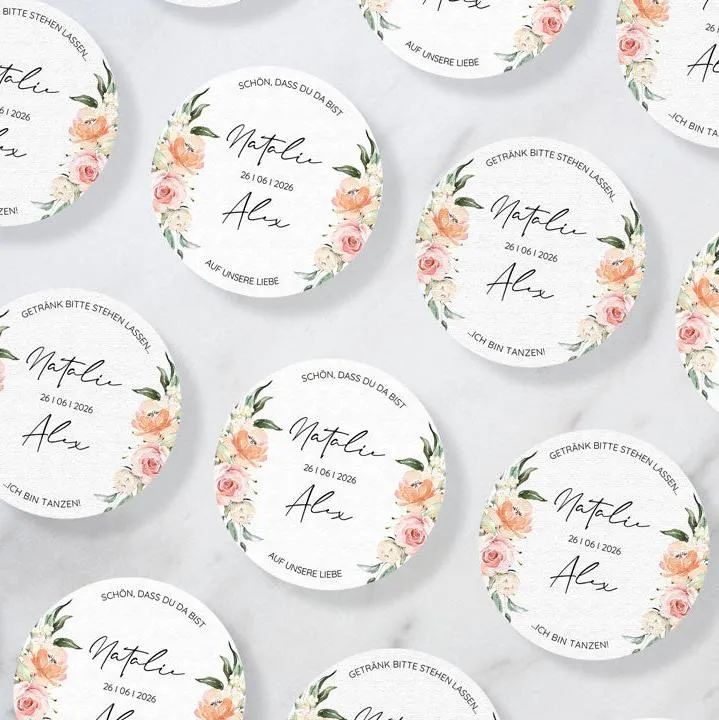 Personalisierte Bierdeckel Hochzeit Blütenzauber (50 Stück)