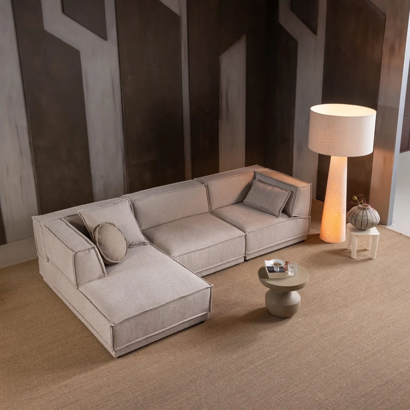 Manu Chaise Lounge Sofa Grob Chenille Natur (links) - WOOOD