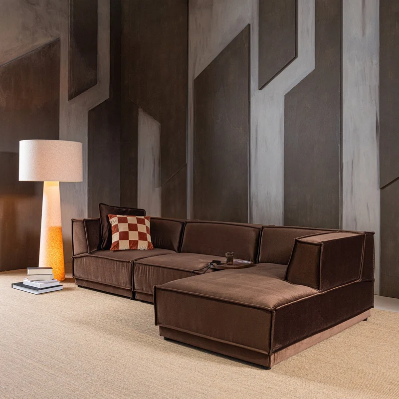 Manu Chaise Lounge Sofa Velvet Braun (rechts) - WOOOD