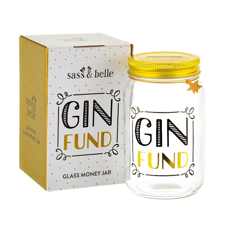 Spardose GIN FUND MONEY JAR Glas Sparschlitz im Deckel | SASS & BELLE