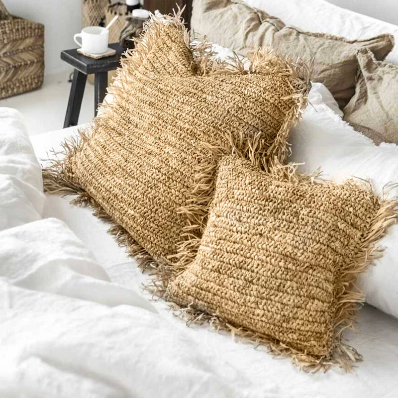 Kissen aus Bast "Braun Raffia"