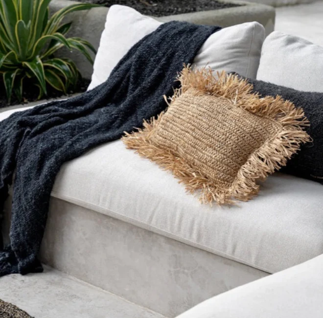 Kissen aus Bast "Braun Raffia"