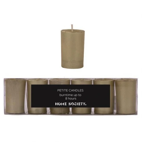 6x Kerzen GOLD glänzend im Glas PETITE CANDLES 8H Brenndauer Votive HOME SOCIETY