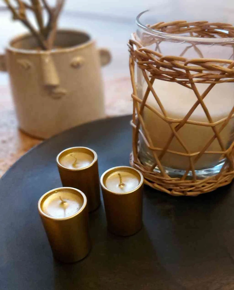 6x Kerzen GOLD glänzend im Glas PETITE CANDLES 8H Brenndauer Votive HOME SOCIETY