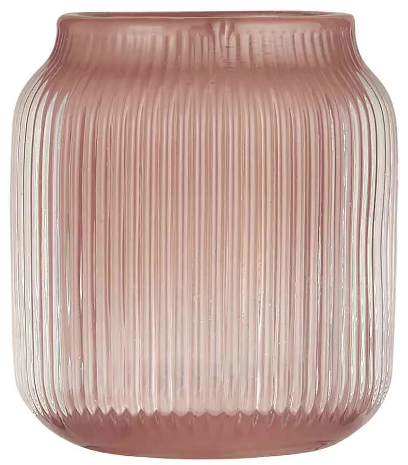 Windlicht / Vase zartrosa ca. 8x6,5 cm Teelichthalter schwere Qualtität aus gerilltem Glas IB LAURSEN