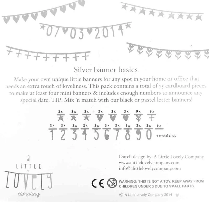 Ziffern + Symbole BANNER in SILBER | Papiergirlande inkl. Metall-Clips