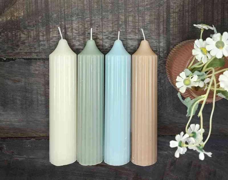 Kerzen sandfarben im 3er Set | Stabkerze STRIPED XL gerillt | 15,5x3,5 cm HOME SOCIETY