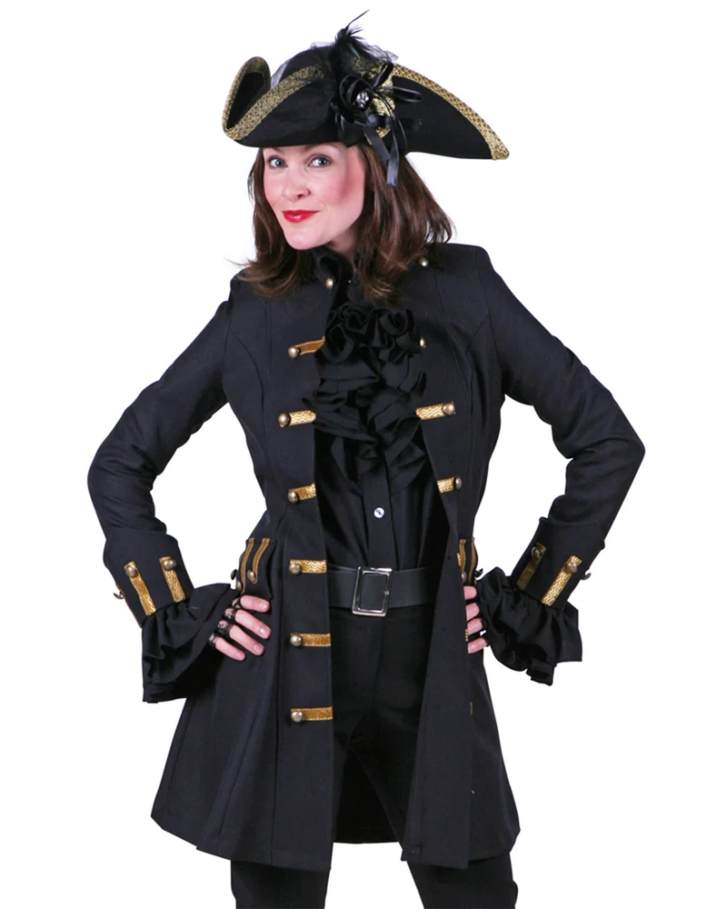 Piratin Jacke "Jane Alday" Kostüm für Damen | Schwarz Gold