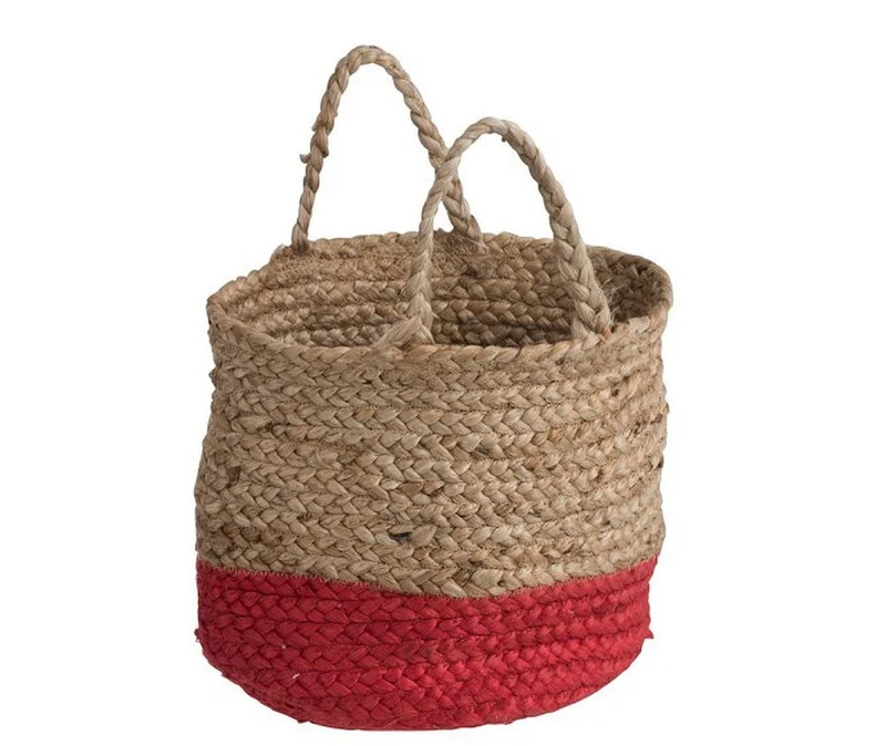 Korb Aufbewahrung JUTE BASKET rot natur Übertopf ca. 25 x 26 cm | J Line