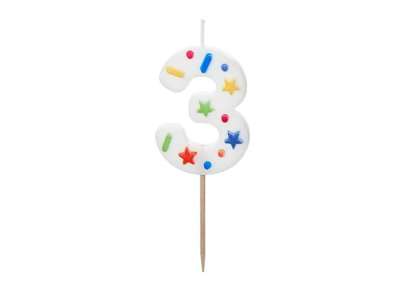 Zahlenkerze 5,5 cm Weiß Konfetti #3