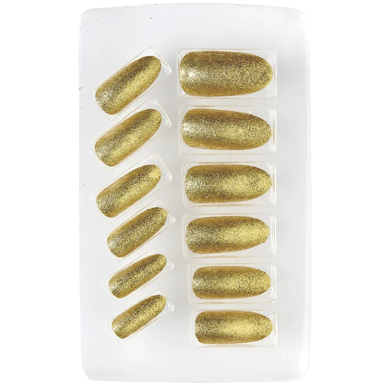 Set von 12 selbstklebenden Fingernägeln | Gold Glitzer