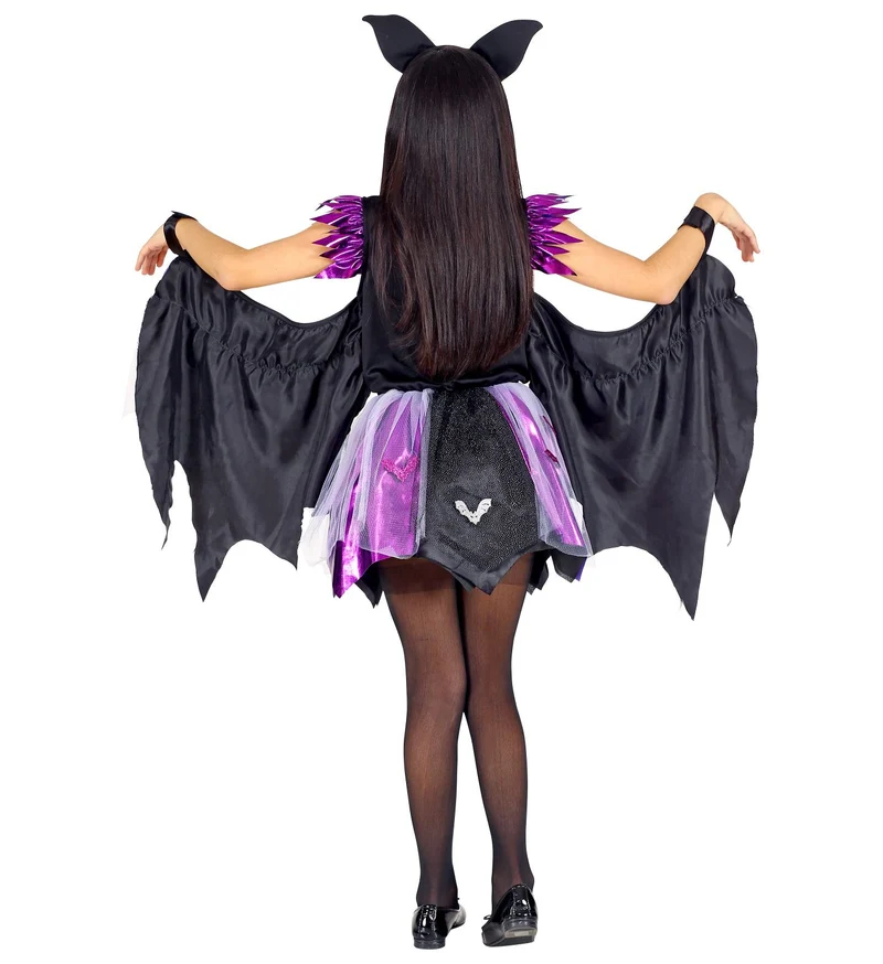 Glitzer Fledermaus Kinderkostüm - Kleid mit Flügeln | Schwarz Lila