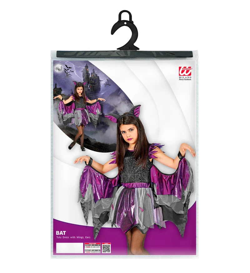 Glitzer Fledermaus Kinderkostüm - Kleid mit Flügeln | Schwarz Lila