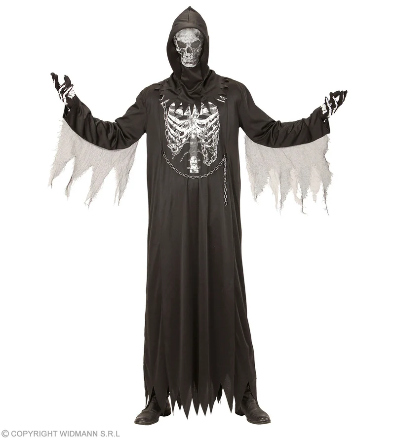 Sensenmann Kostüm "Grim Reaper" mit Skelett Druck für Herren | Schwarz