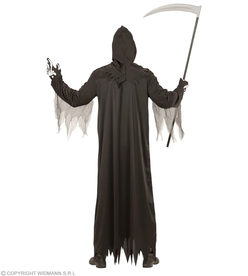 Sensenmann Kostüm "Grim Reaper" mit Skelett Druck für Herren | Schwarz