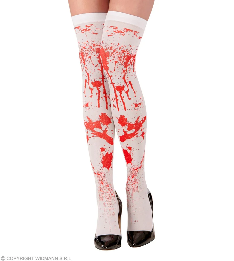 Blutige Overknees Kniestrümpfe | Weiß Rot - Halloween
