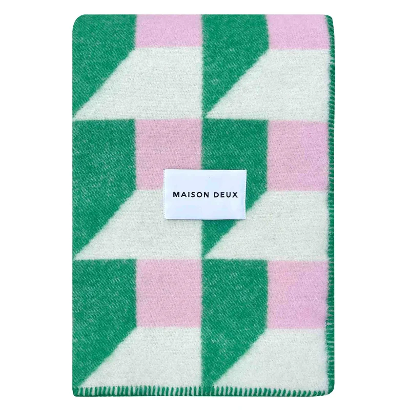 Wolldecke CUBICS, grün-pink