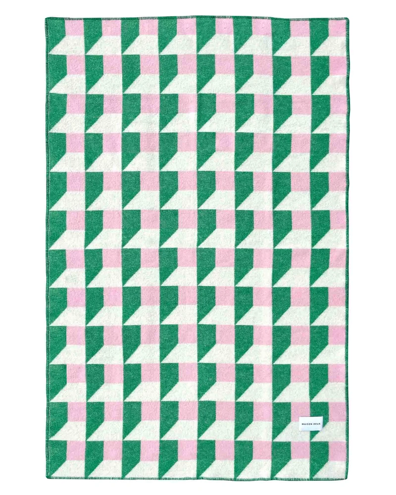 Wolldecke CUBICS, grün-pink