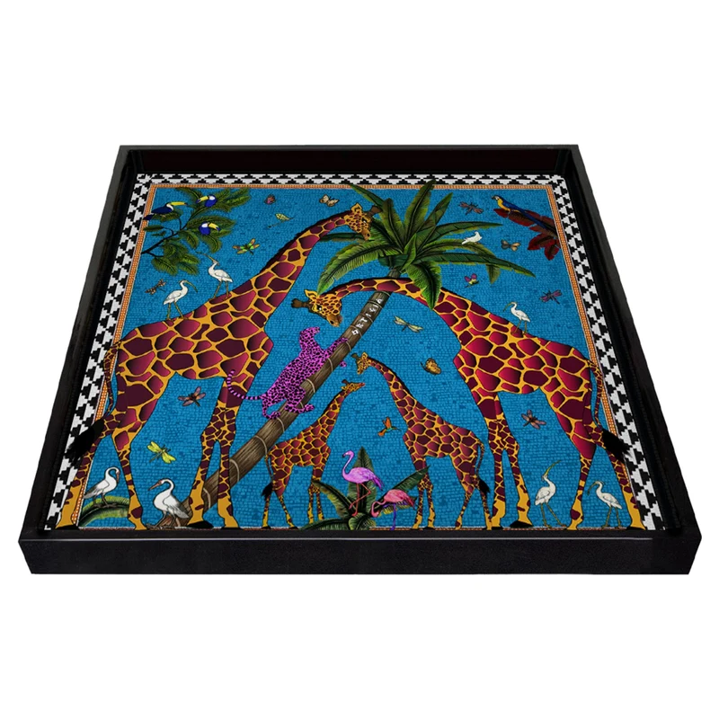 Dekotablett GIRAFFE BLUE, blau, 16x16cm